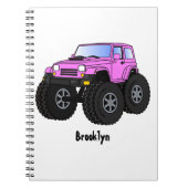 ピンクのモンスタートラックの漫画イラストレーション ノートブック (正面)