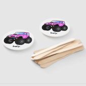 ピンクのモンスタートラックの漫画イラストレーション ハンドファン (組立なし)