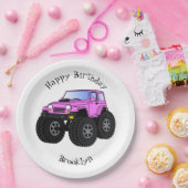ピンクのモンスタートラックの漫画イラストレーション ペーパープレート (パーティー)