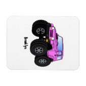 ピンクのモンスタートラックの漫画イラストレーション マグネット (横)