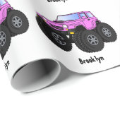 ピンクのモンスタートラックの漫画イラストレーション ラッピングペーパー (ロールコーナー)