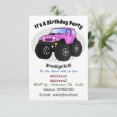 ピンクのモンスタートラックの漫画イラストレーション 招待状 (スタンド正面)