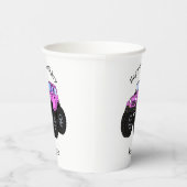 ピンクのモンスタートラックの漫画イラストレーション 紙コップ (右)