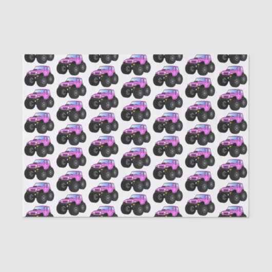 ピンクのモンスタートラックの漫画イラストレーション 薄葉紙 (正面)