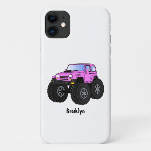 ピンクのモンスタートラックの漫画イラストレーション iPhone 11 ケース