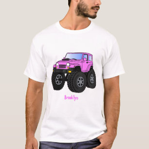 ピンクのモンスタートラックの漫画イラストレーション Tシャツ