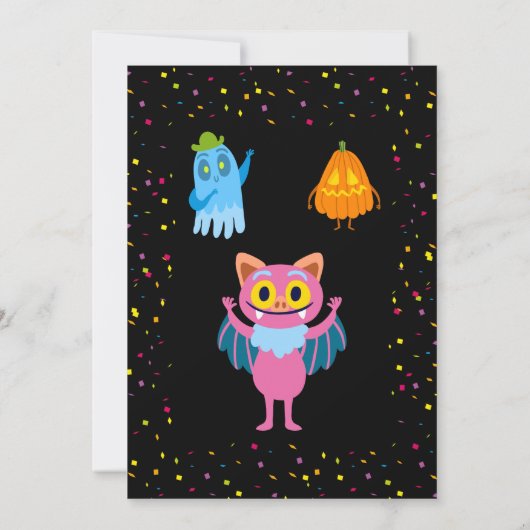 ピンクのモンスターハロウィーンの衣装の誕生日パーティー 招待状 (裏面)