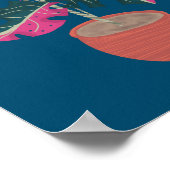 ピンクのモンステラの植物の手描き ポスター (角)