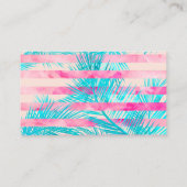 ピンクのヤシの木の水彩画のストライプなメーキャップアーティスト 名刺 (裏面)