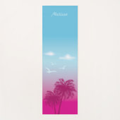 ピンクのヤシの木の熱帯の夏のシーンと名前 ヨガマット (正面)