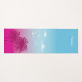 ピンクのヤシの木の熱帯の夏のシーンと名前 ヨガマット (正面(横))