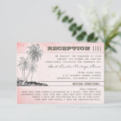 ピンクのヤシの木の熱帯ビーチ結婚式披露宴 招待状 (スタンド正面)