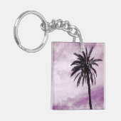 ピンクのヤシの木の熱帯写真キーリング キーホルダー (正面左)