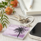 ピンクのヤシの木の熱帯写真キーリング キーホルダー (正面右)