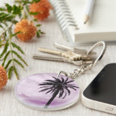 ピンクのヤシの木の熱帯写真キーリング キーホルダー (正面右)