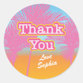 ピンクのヤシの木 サンキュー ラウンドシール (正面)