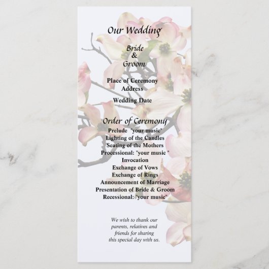 ピンクのヤマボウシの枝 プログラム (正面)