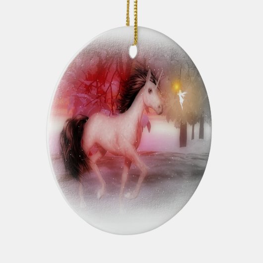 ピンクのユニコーンおよび妖精の冬夜オーナメント セラミックオーナメント (右)
