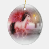 ピンクのユニコーンおよび妖精の冬夜オーナメント セラミックオーナメント (左)