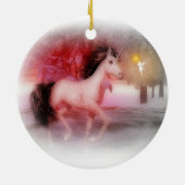 ピンクのユニコーンおよび妖精の冬夜オーナメント セラミックオーナメント (裏面)