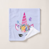 ピンクのユニコーンとフローラクラウン&蝶 バスタオルセット (ウォッシュタオル)