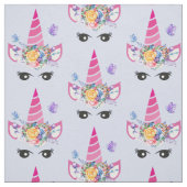 ピンクのユニコーンとフローラクラウン&蝶 ファブリック (見本)