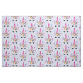 ピンクのユニコーンとフローラクラウン&蝶 ファブリック (ファットクウォーター)