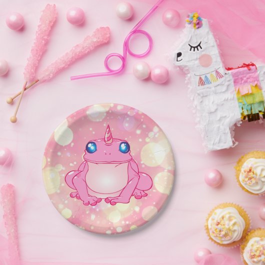 ピンクのユニコーンのカエルの紙皿 ペーパープレート (パーティー)