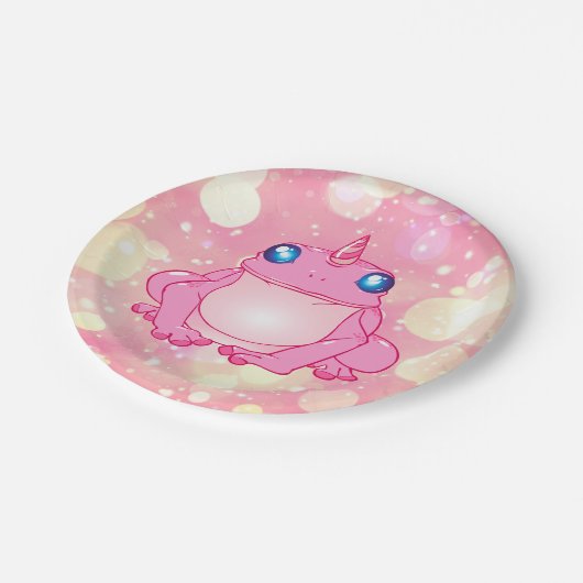 ピンクのユニコーンのカエルの紙皿 ペーパープレート (アングル)