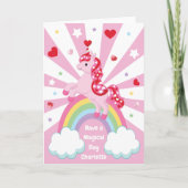 ピンクのユニコーンのハート バレンタインデー こども用 シーズンカード (正面)