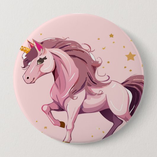 ピンクのユニコーンのバター 缶バッジ (正面)