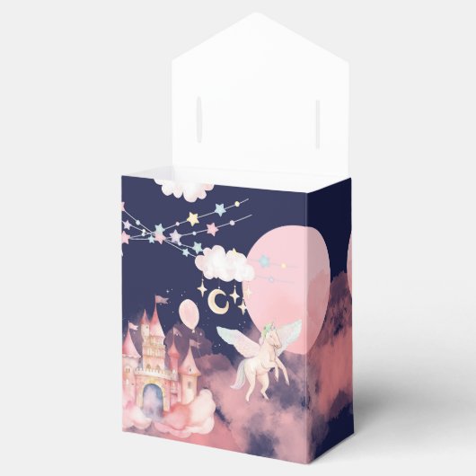 ピンクのユニコーンの夜の城の誕生日パーティー フェイバーボックス (オープン)