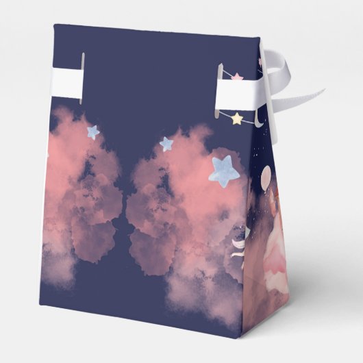 ピンクのユニコーンの夜の城の誕生日パーティー フェイバーボックス (裏面サイド)