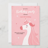 ピンクのユニコーンの女の子のための可愛い招待状 招待状 (正面)