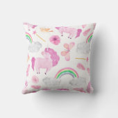 ピンクのユニコーンの虹ガーリー魔法の蝶 クッション (裏面)
