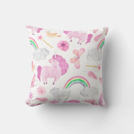 ピンクのユニコーンの虹ガーリー魔法の蝶 クッション