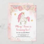 ピンクのユニコーンの誕生日の招待 招待状 (正面/裏面)