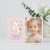 ピンクのユニコーンの誕生日パーティーの写真ありがとう サンキューカード (スタンド正面)