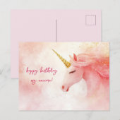 ピンクのユニコーンの誕生日 ポストカード (正面/裏面)
