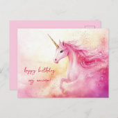 ピンクのユニコーンの誕生日 ポストカード (正面/裏面)
