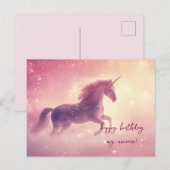 ピンクのユニコーンの誕生日 ポストカード (正面/裏面)