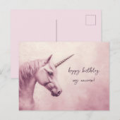 ピンクのユニコーンの誕生日 ポストカード (正面/裏面)