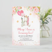 ピンクのユニコーンの魔法の少女2歳の誕生日 招待状 (スタンド正面)