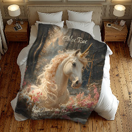 ピンクのユニコーンウィンターキャッスルフェアユタリーウッドランド フリースブランケット