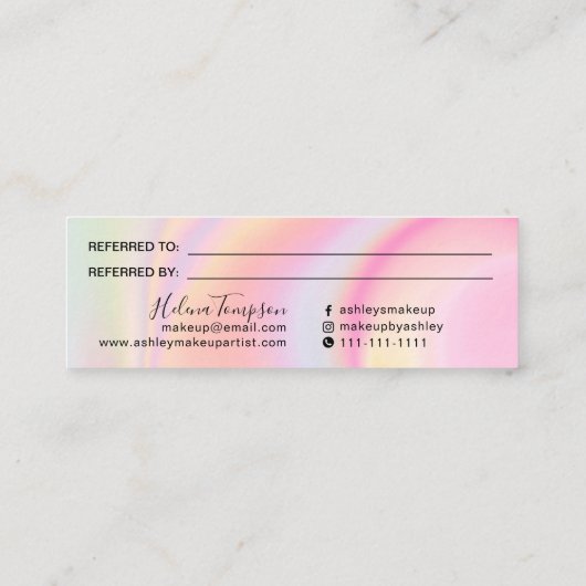 ピンクのユニコーンガーリー虹の大理石の紹介カード スキニー名刺 (裏面)