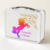 ピンクのユニコーンパーソナライズされた星 メタルランチボックス (裏面)
