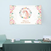 ピンクのユニコーンフローラ緑の赤ちゃんシャワー背景 横断幕 (トレードショー)