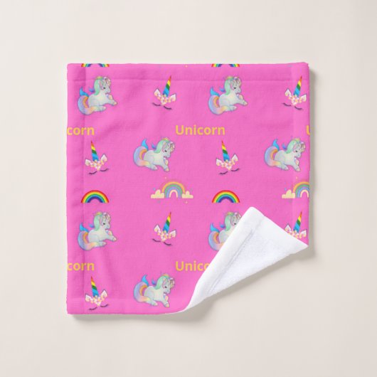 ピンクのユニコーン模様 ウォッシュタオル (ウォッシュタオル)