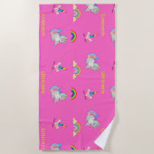 ピンクのユニコーン模様 ビーチタオル (正面)