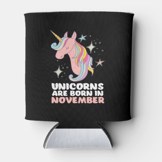 ピンクのユニコーン生まれが11月の誕生日の女の子 缶クーラー (正面)
